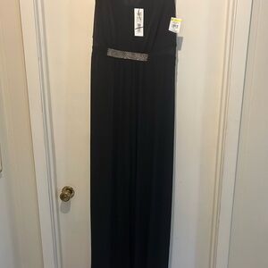 Halston Heritage Black Dress with Rhinestone Waist Accent